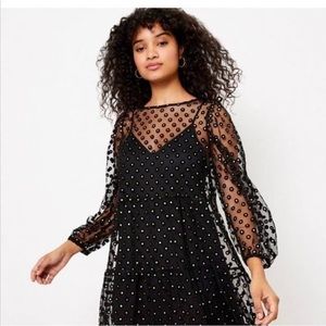 Loft Sheer Black and Gold Polka Dot Dress